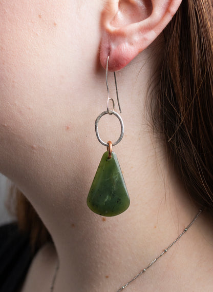 Pounamu Earrings - Sterling Silver &amp; Pounamu