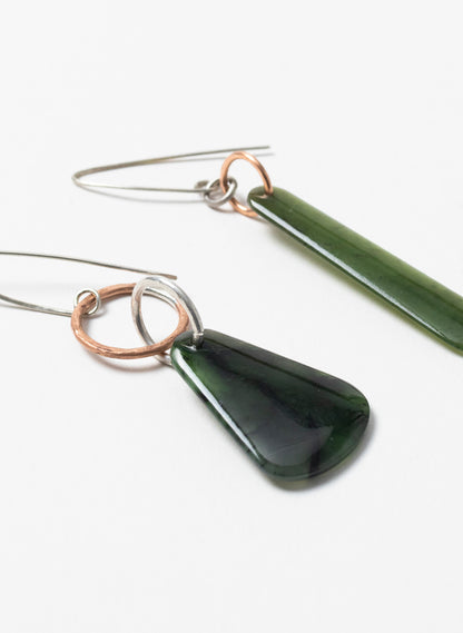 Pounamu Earrings - Sterling Silver &amp; Pounamu