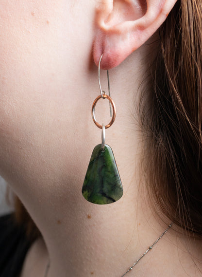 Pounamu Earrings - Sterling Silver &amp; Pounamu