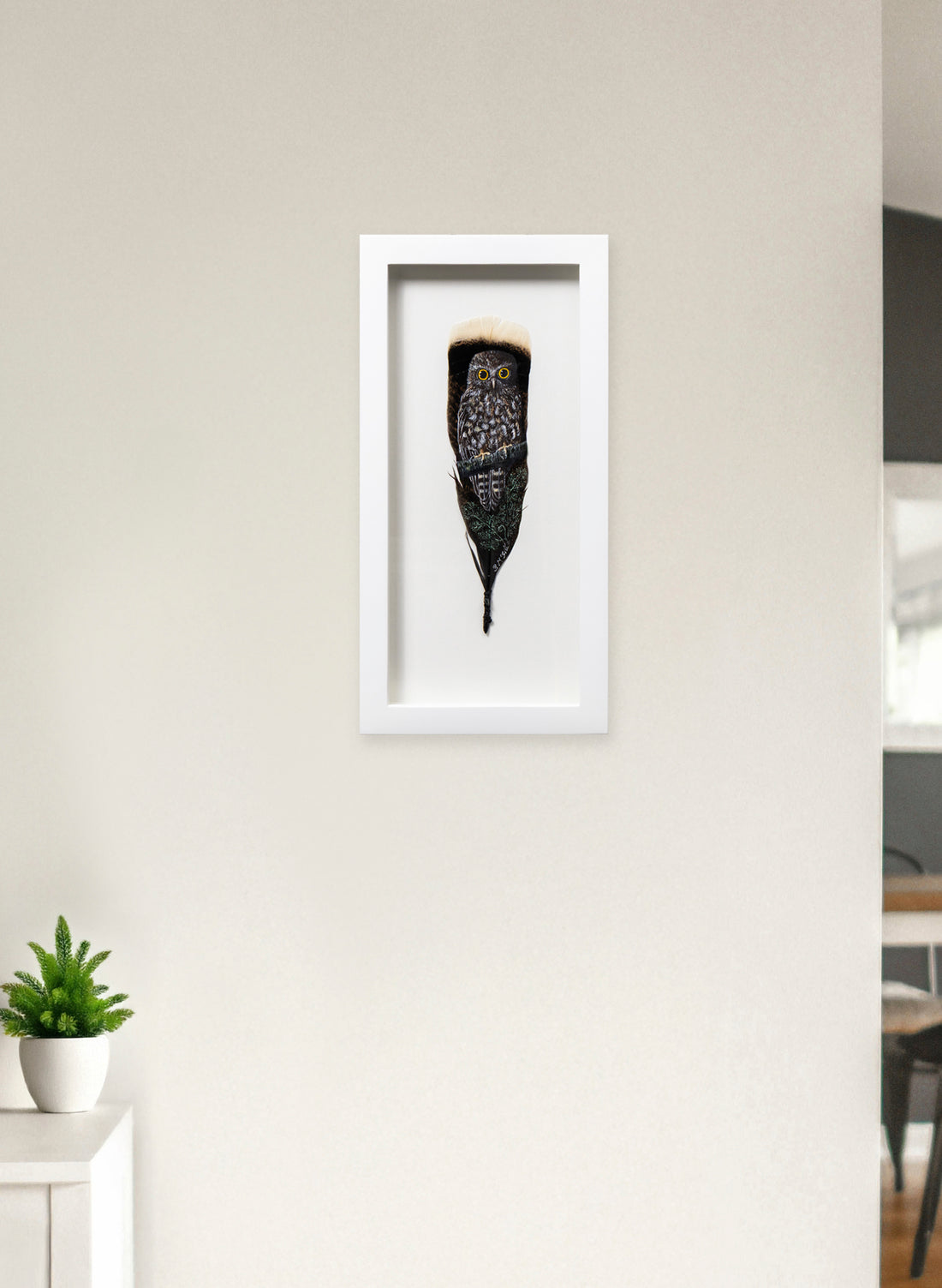 Morepork Ruru Over a Ponga- Framed