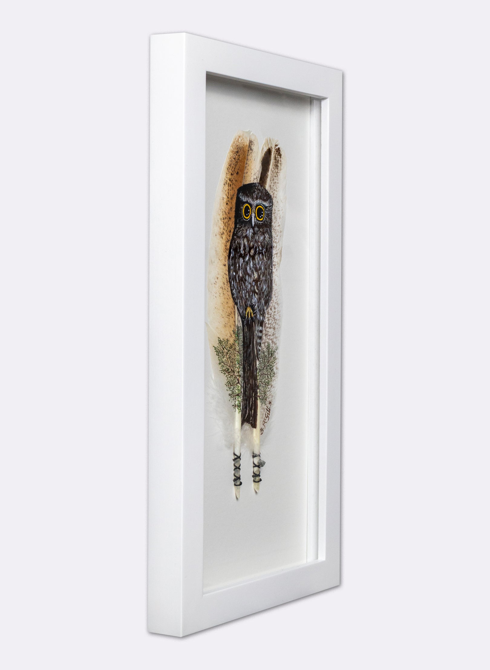Morepork an a Stump - Framed