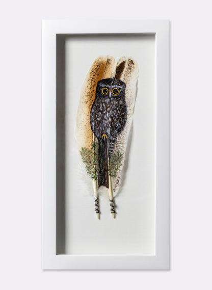Morepork an a Stump - Framed