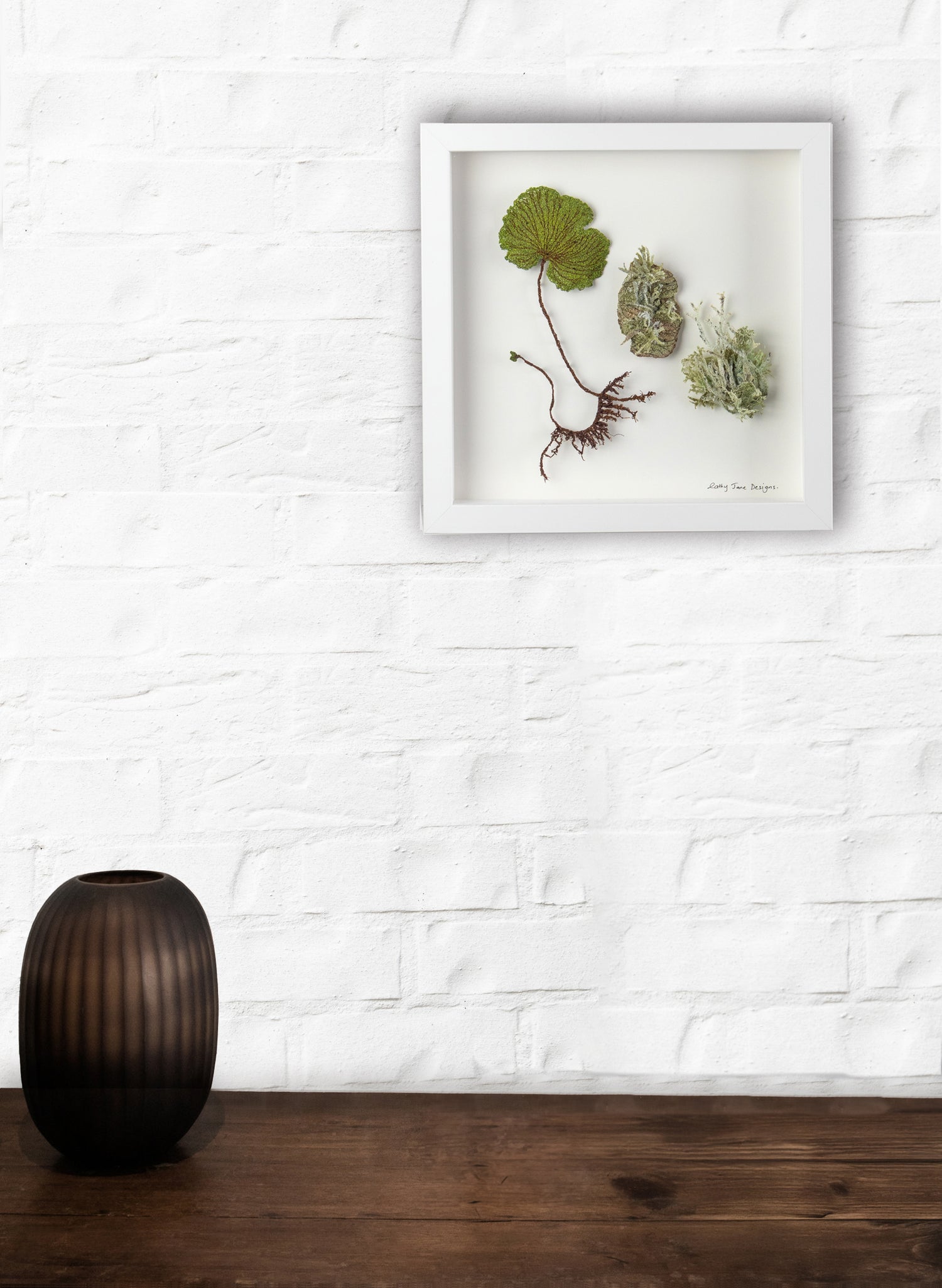 NZ Kidney Fern &amp; Lichens - 3D Embroidery