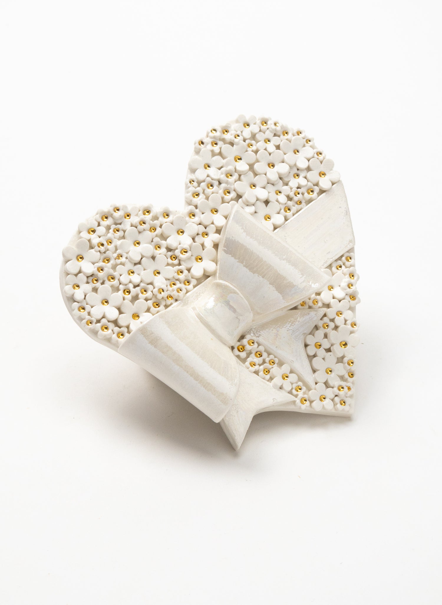 Emoji White Bow &amp; Gold Flowers Wall Heart