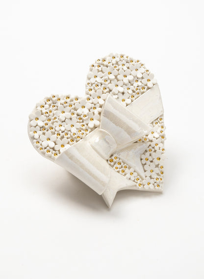 Emoji White Bow &amp; Gold Flowers Wall Heart