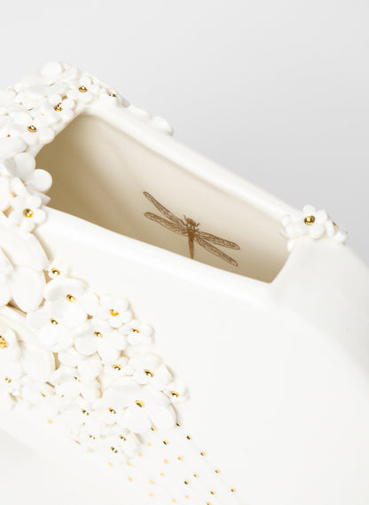 XL Deco Vase with White and Golden Flowers