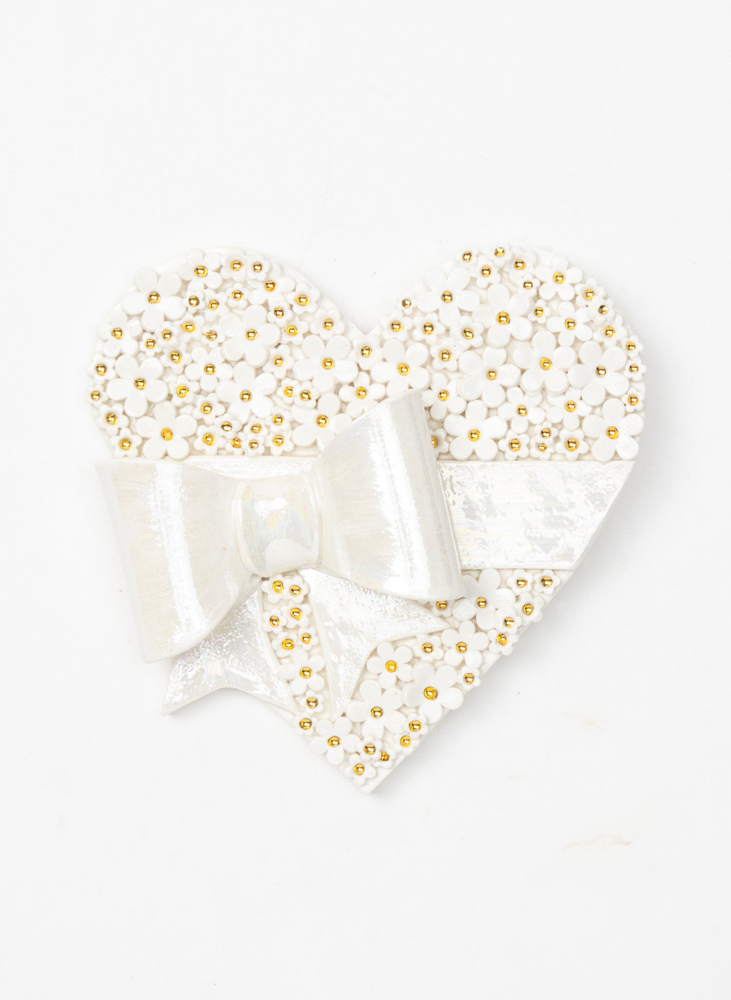 Emoji White Bow &amp; Gold Flowers Wall Heart