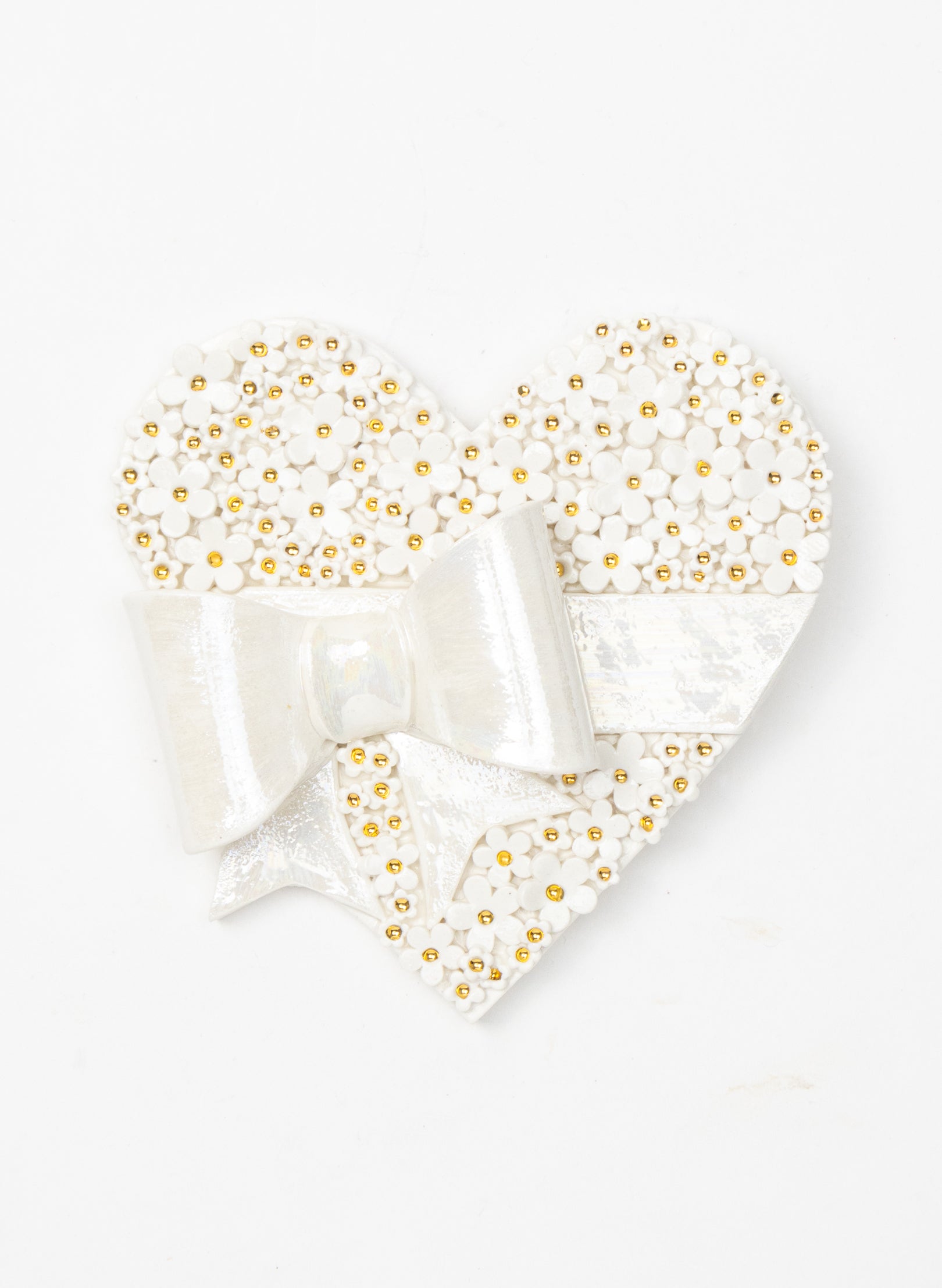 Emoji White Bow &amp; Gold Flowers Wall Heart