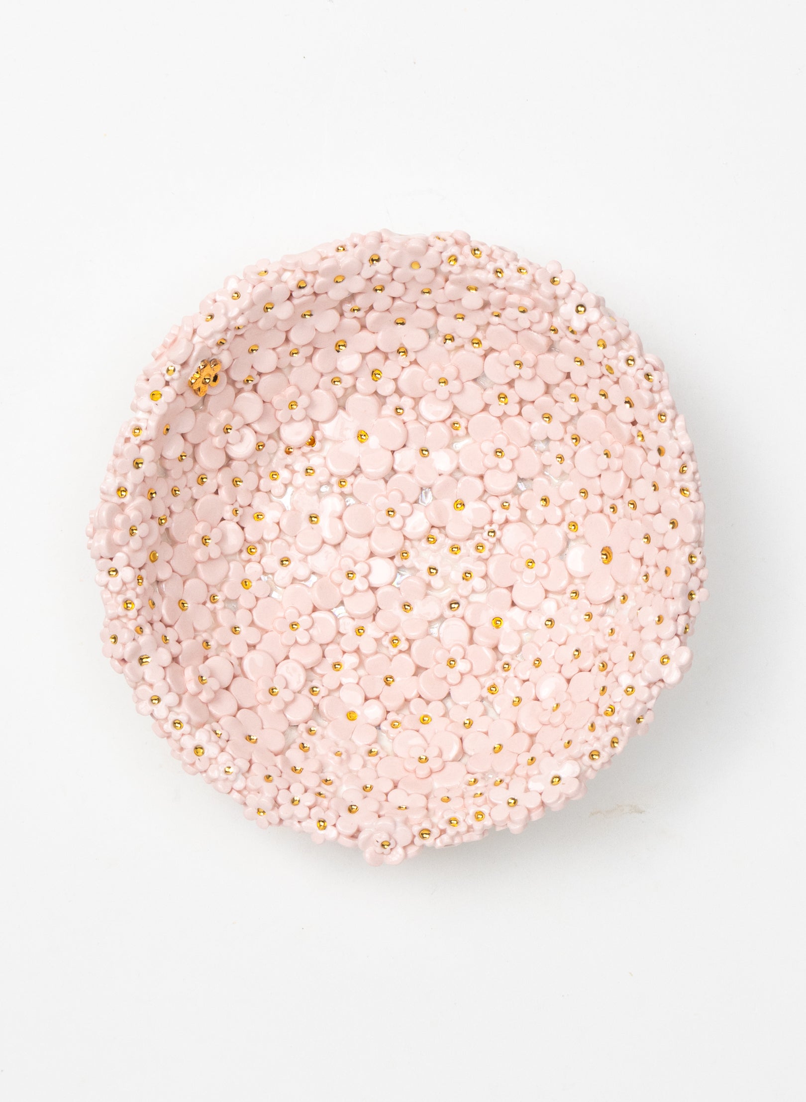 Medium Flower Bowl with Pink and Gold Flowers