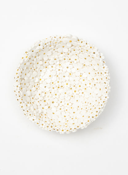 Medium Flower Bowl with White and Gold Flowers