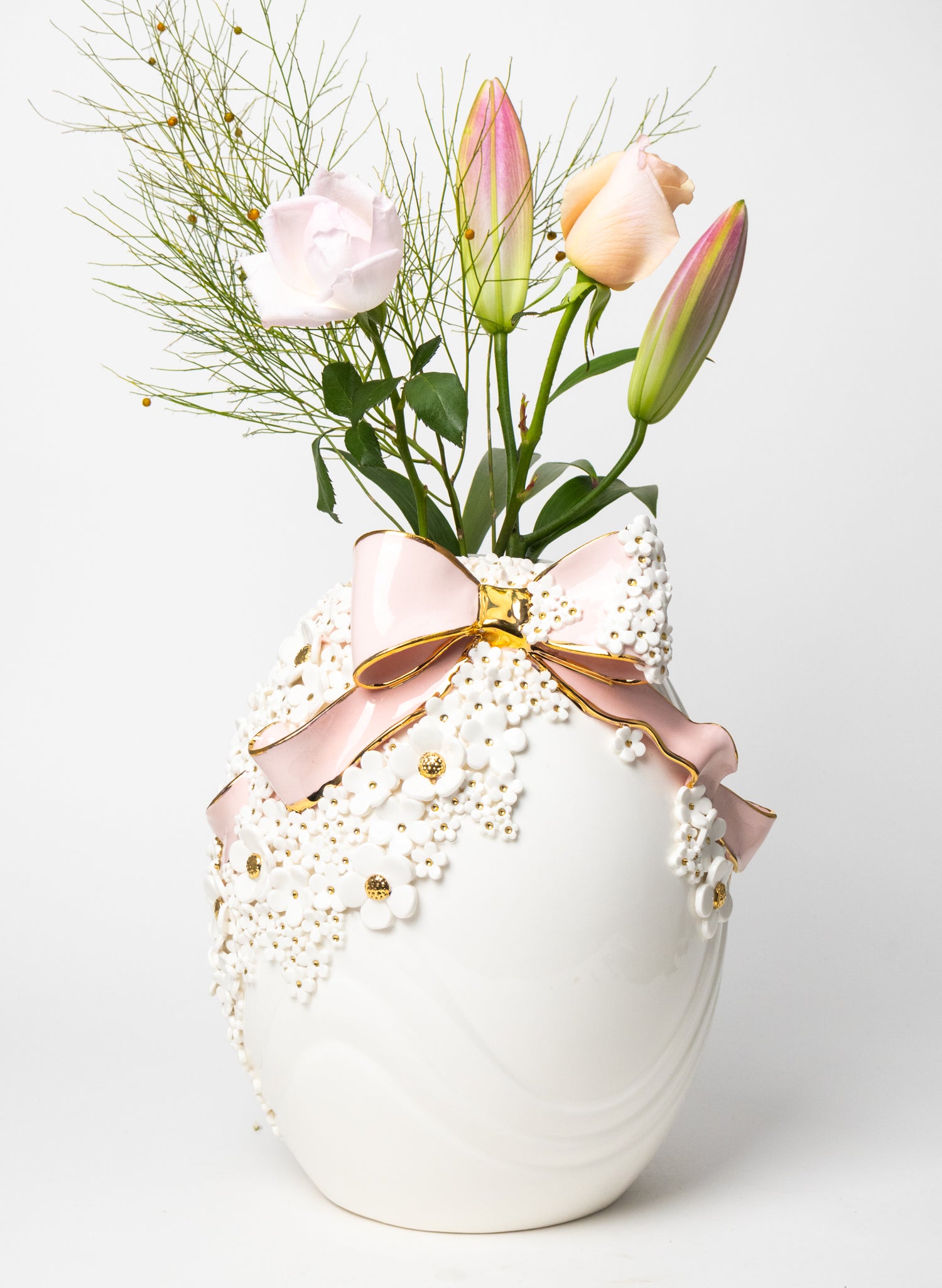 Ovoid Vase with Pink and Gold Bow