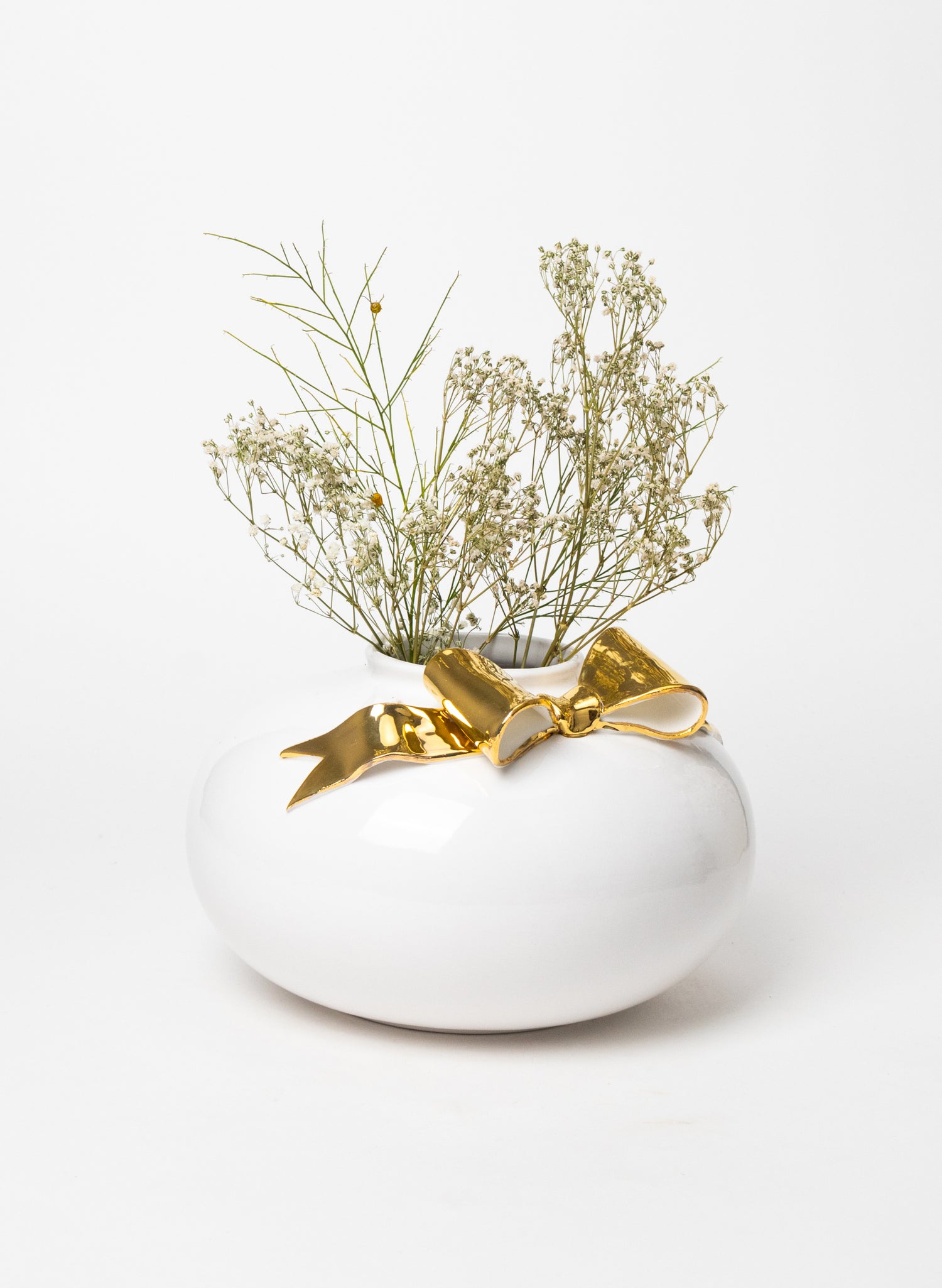 XXL Round Deco Vase with Golden Bow