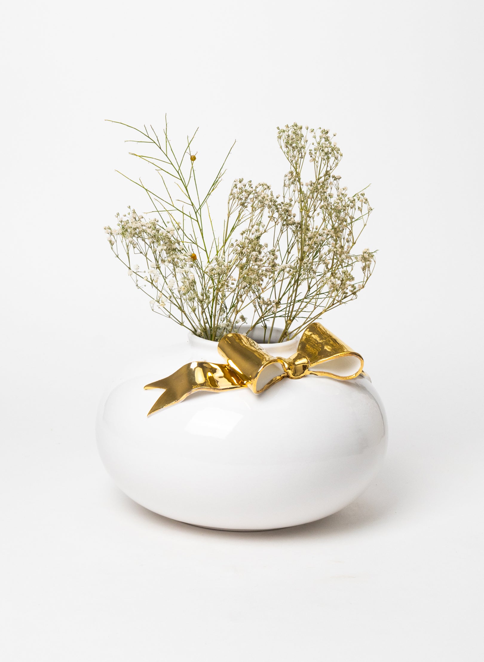 XXL Round Deco Vase with Golden Bow