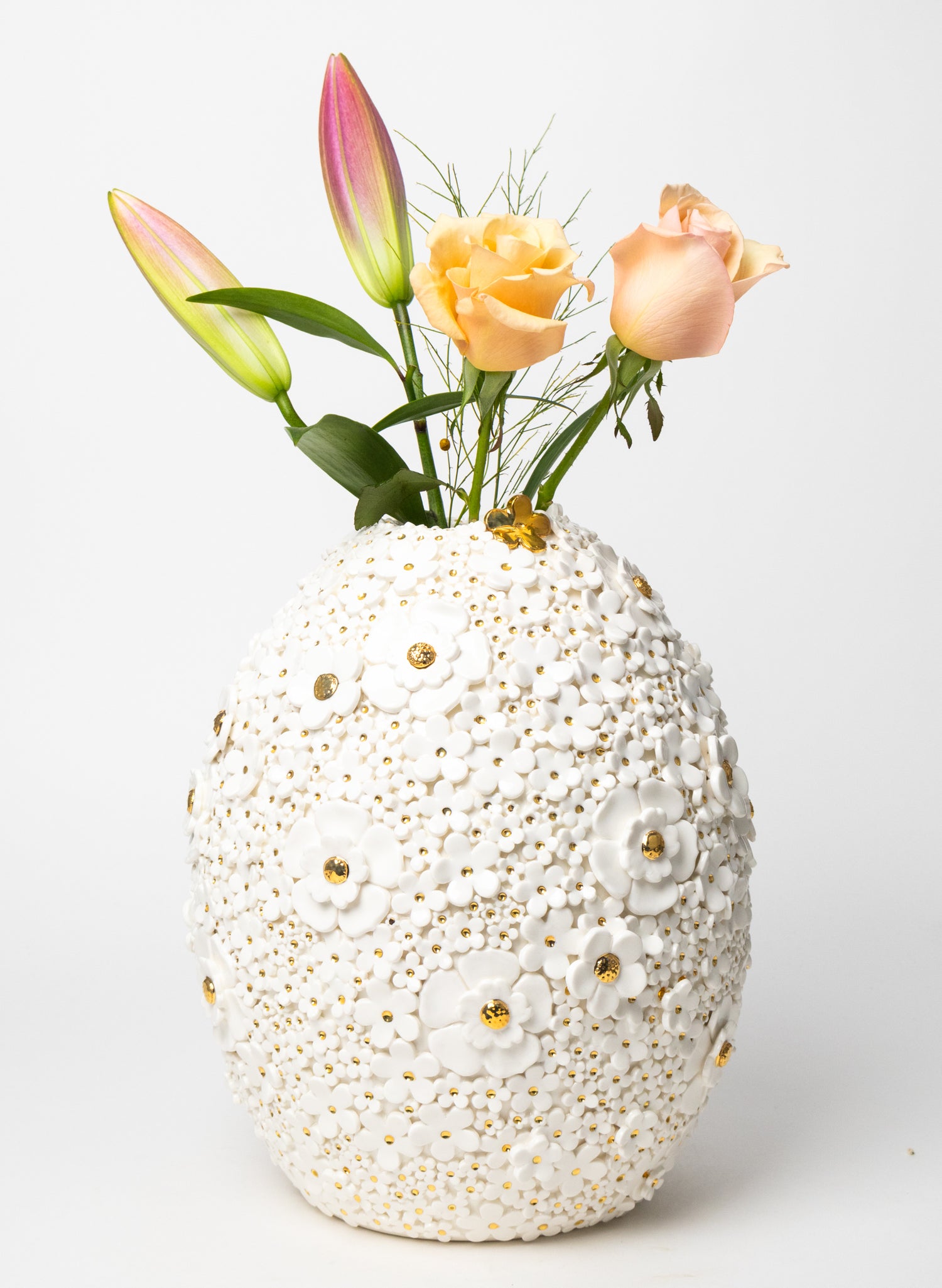 Ovoid Vase with White and Gold Flowers