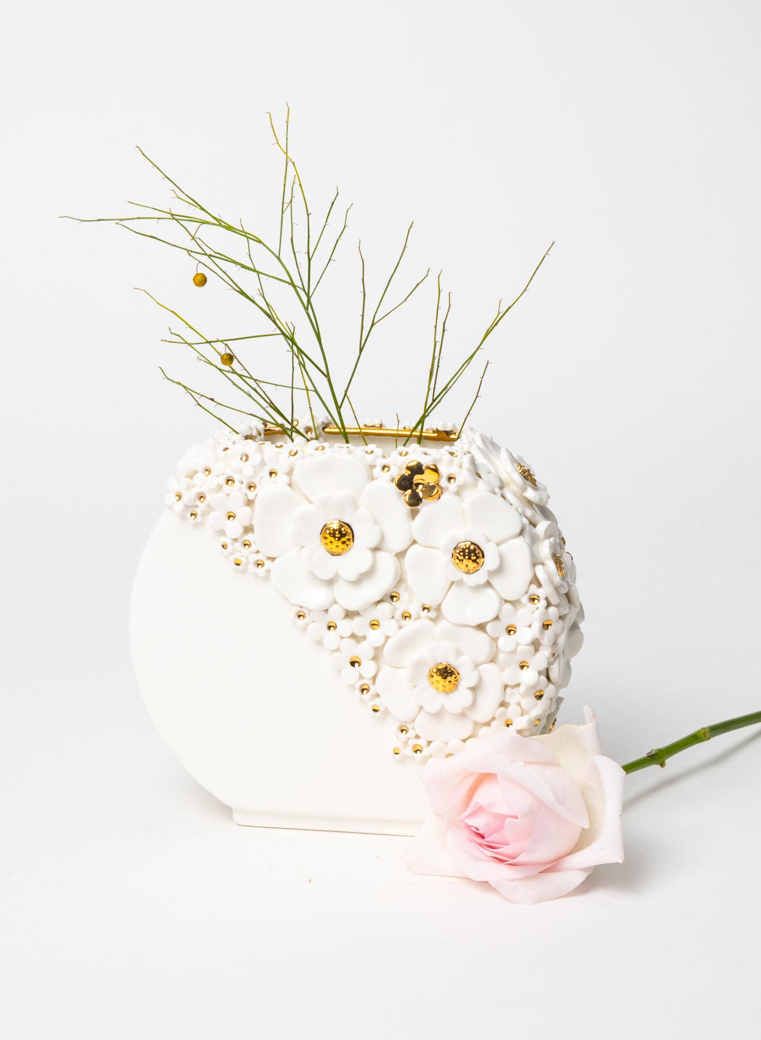 Small Deco Vase with White and Golden Flowers