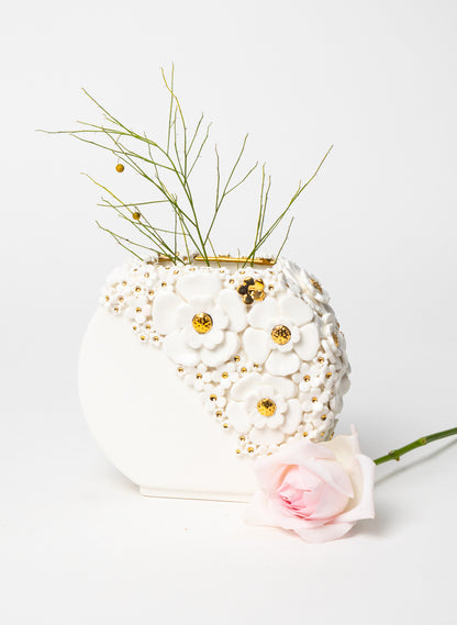 Small Deco Vase with White and Golden Flowers