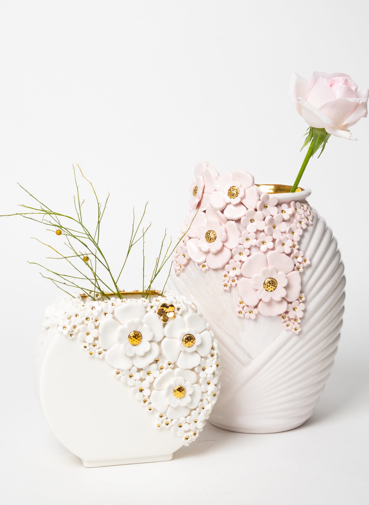 Small Deco Vase with White and Golden Flowers