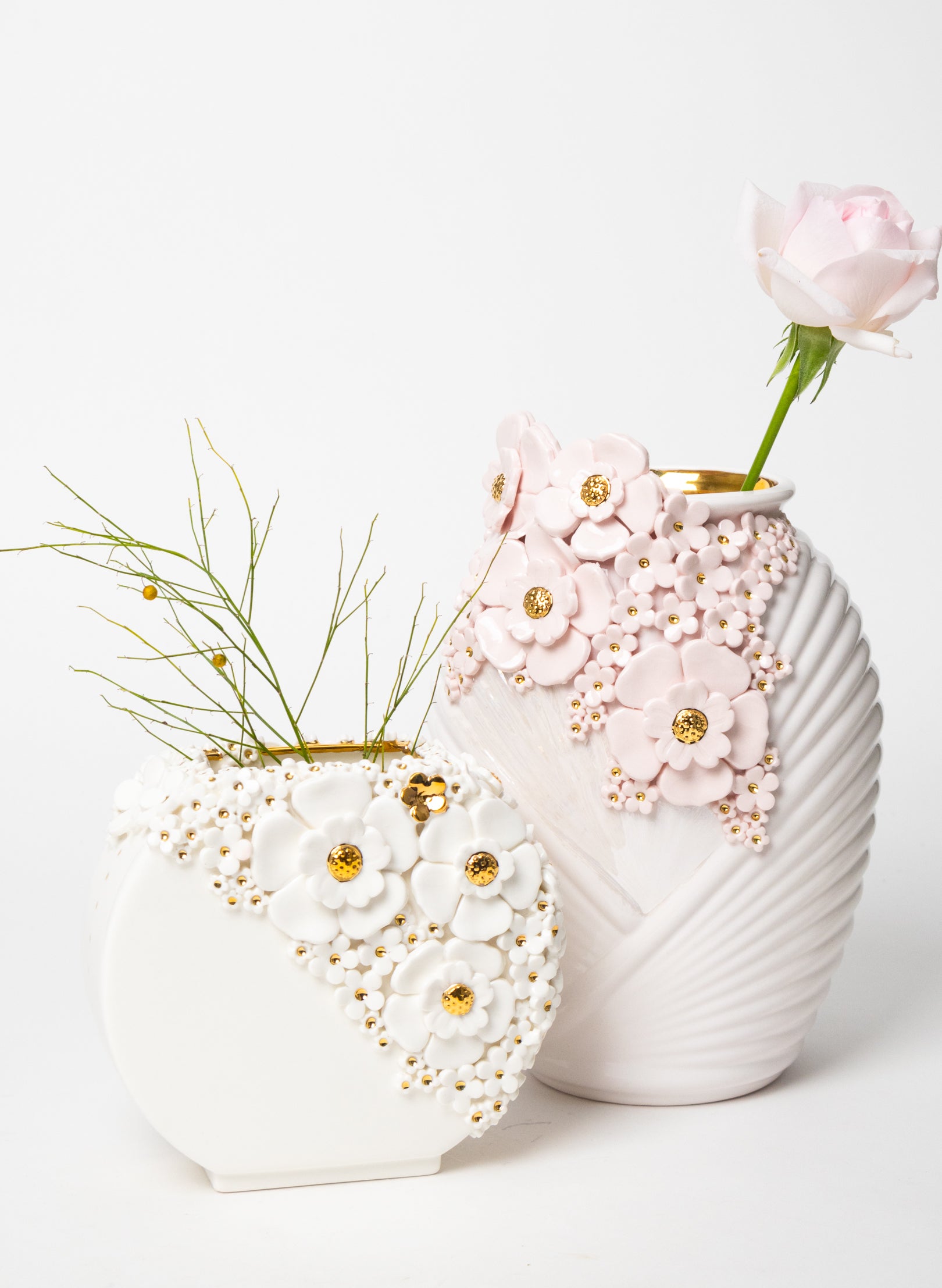 Small Deco Vase with White and Golden Flowers
