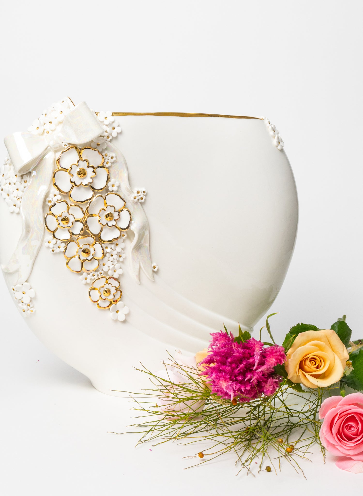 3XL Deco Vase with Bow and Flowers