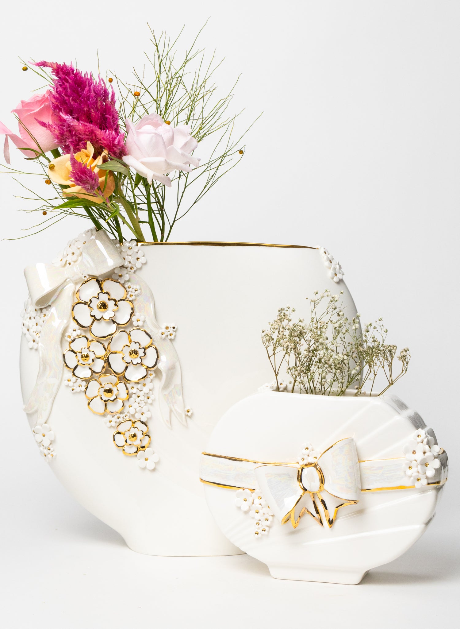 3XL Deco Vase with Bow and Flowers