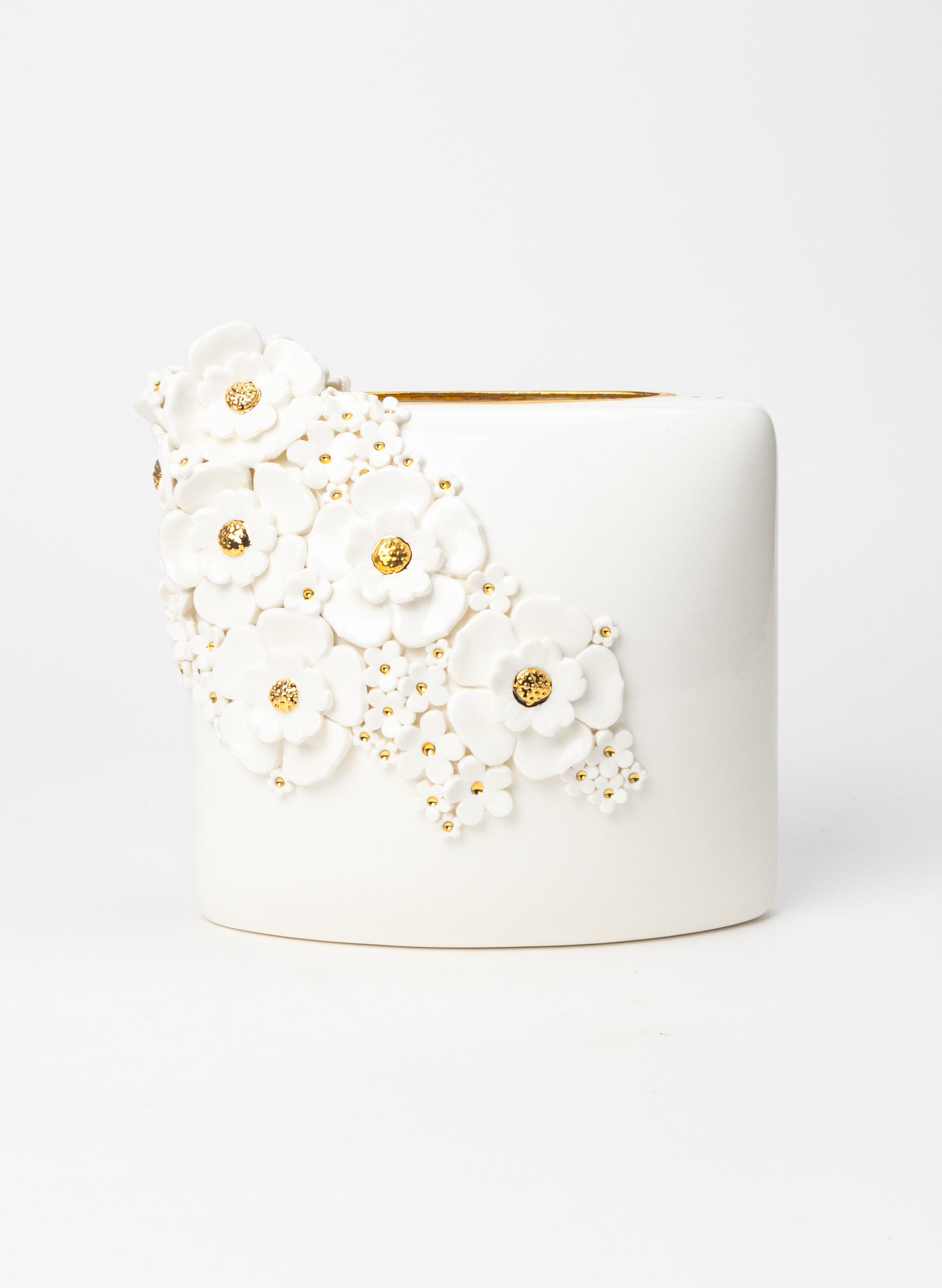 XL Deco Vase with White and Golden Flowers