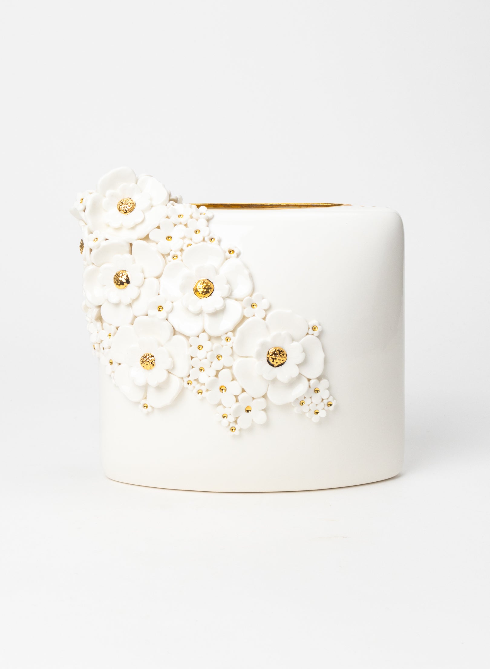 XL Deco Vase with White and Golden Flowers