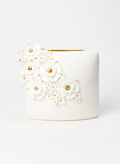 XL Deco Vase with White and Golden Flowers