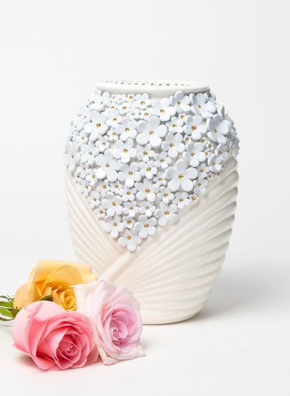 XL Deco Vase with Blue and Golden Flowers