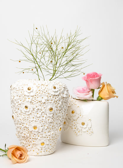 XXL Ginger Jar with White and Gold Flowers