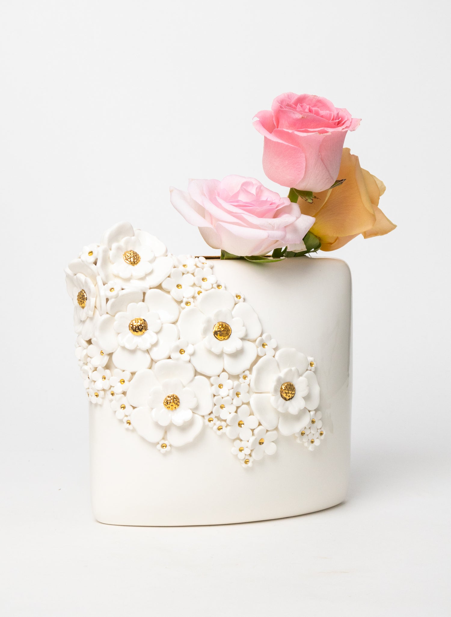 XL Deco Vase with White and Golden Flowers
