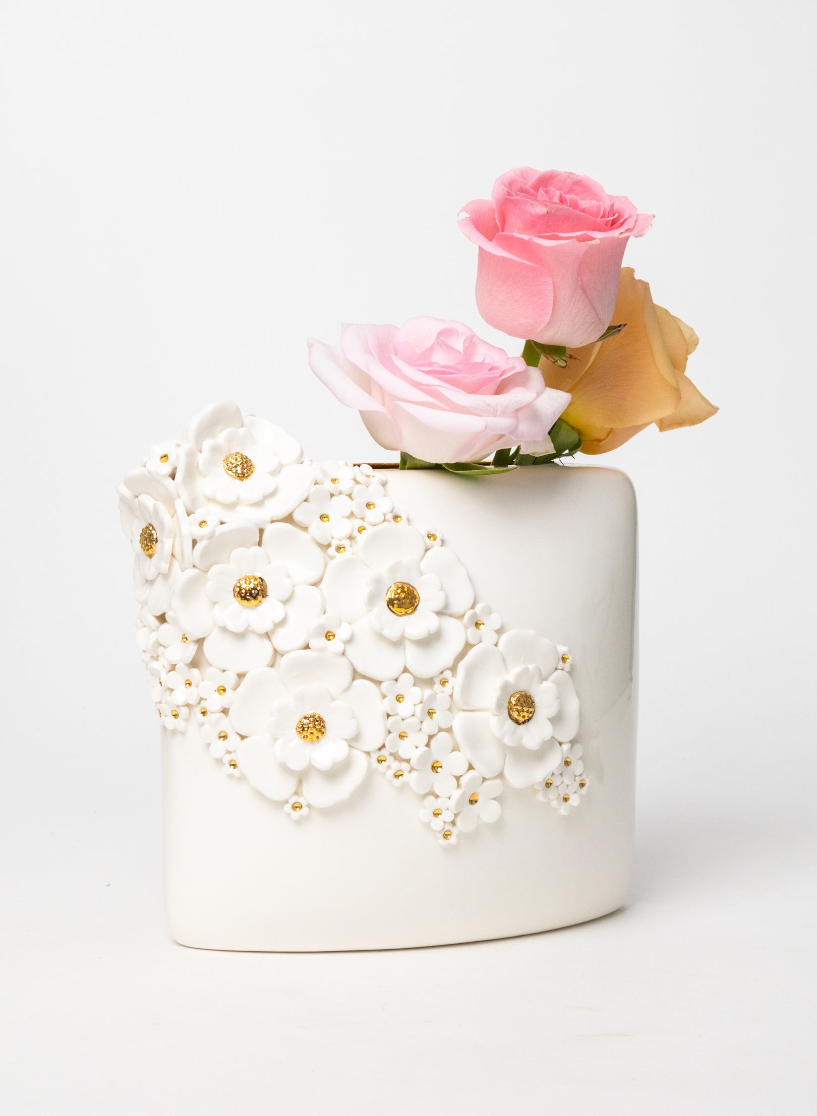 XL Deco Vase with White and Golden Flowers