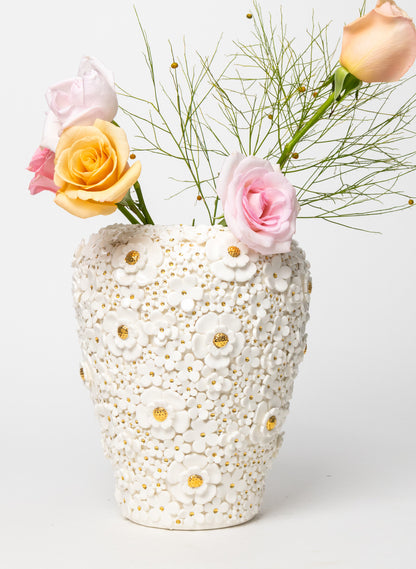 XXL Ginger Jar with White and Gold Flowers