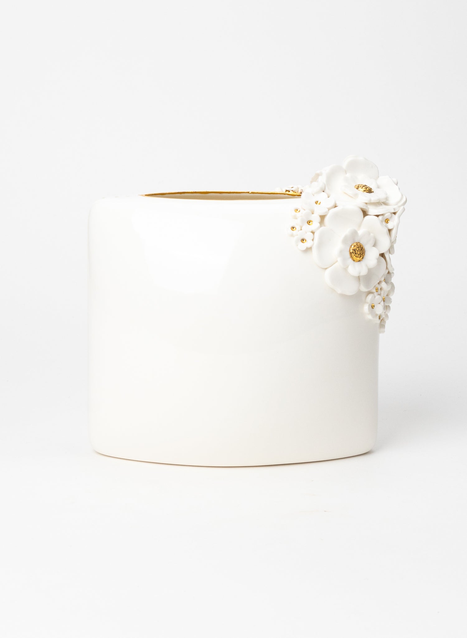 XL Deco Vase with White and Golden Flowers