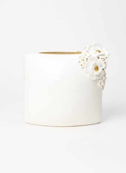 XL Deco Vase with White and Golden Flowers