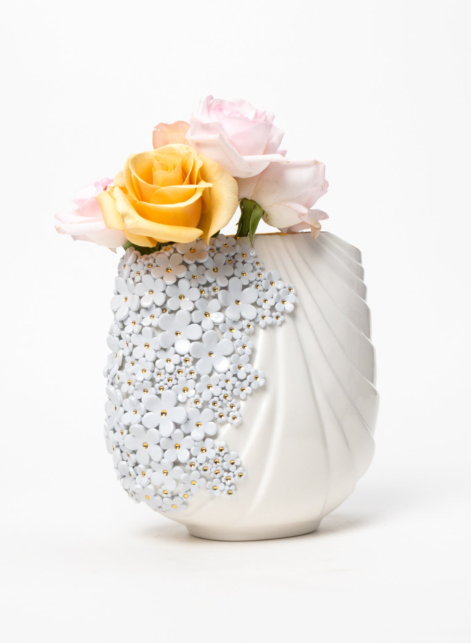 XL Deco Vase with Blue and Gold Flowers