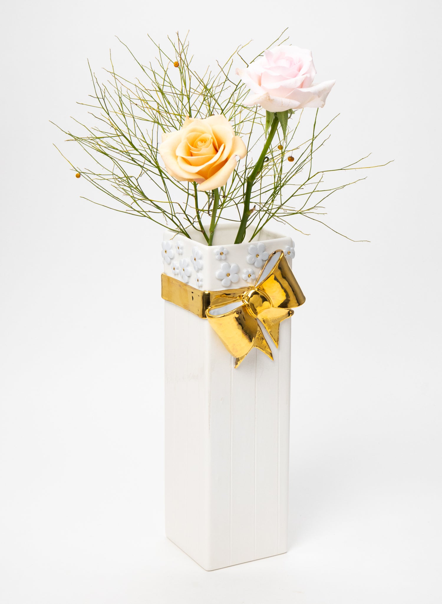 Square Tall Vase with a Golden Bow