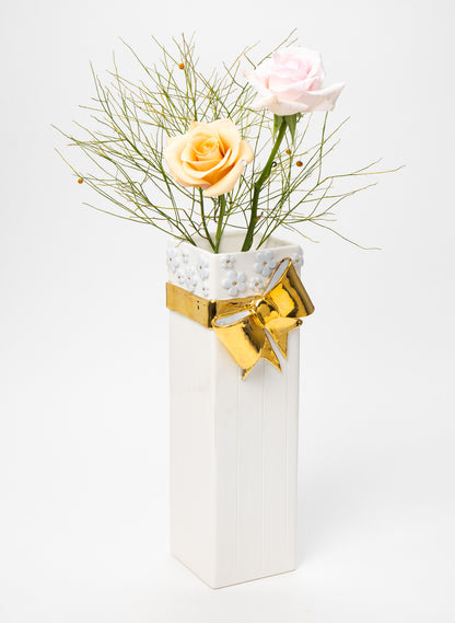 Square Tall Vase with a Golden Bow