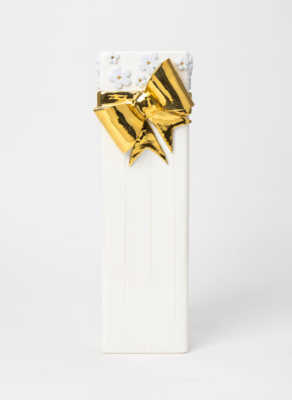 Square Tall Vase with a Golden Bow