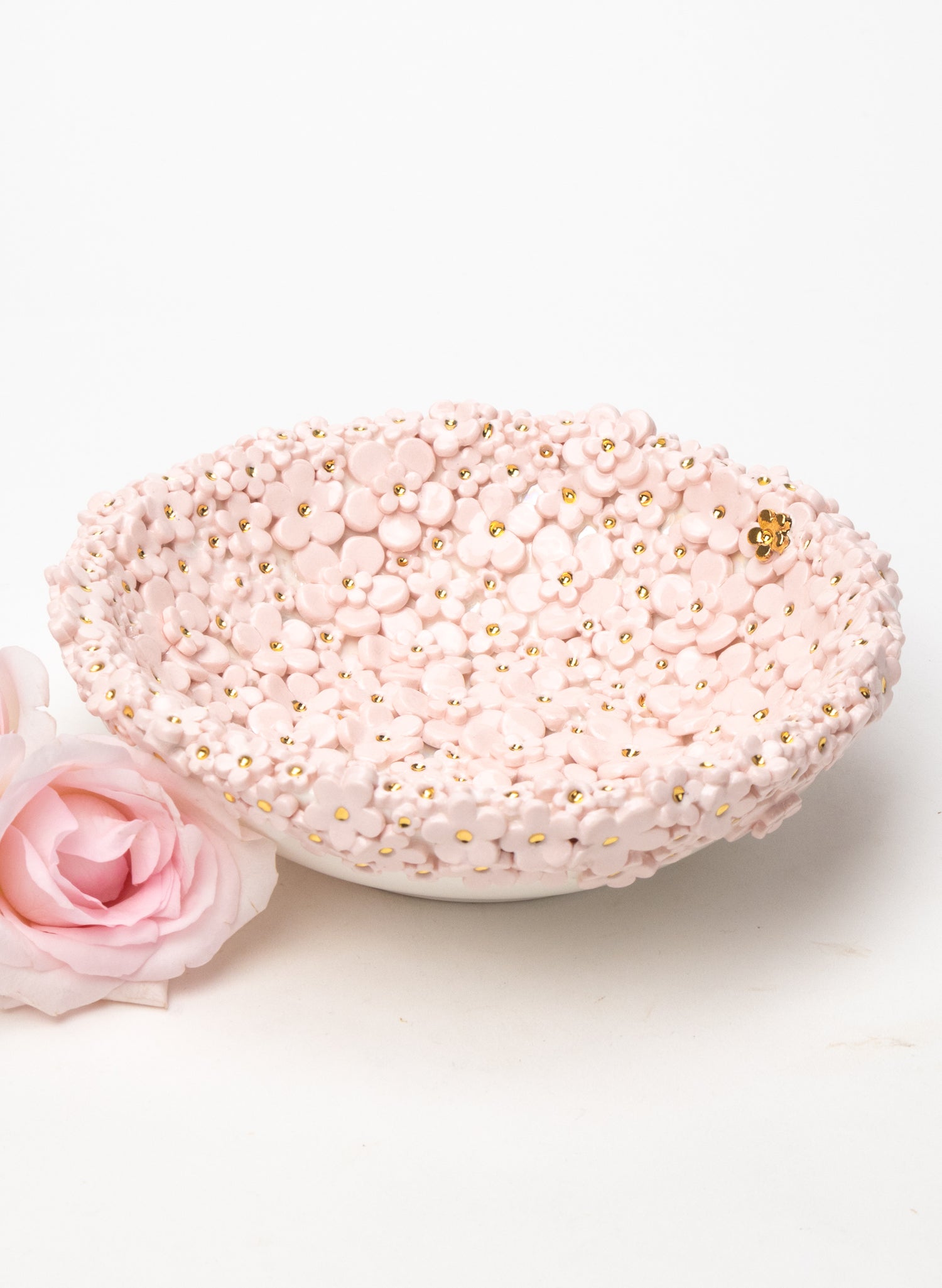 Medium Flower Bowl with Pink and Gold Flowers