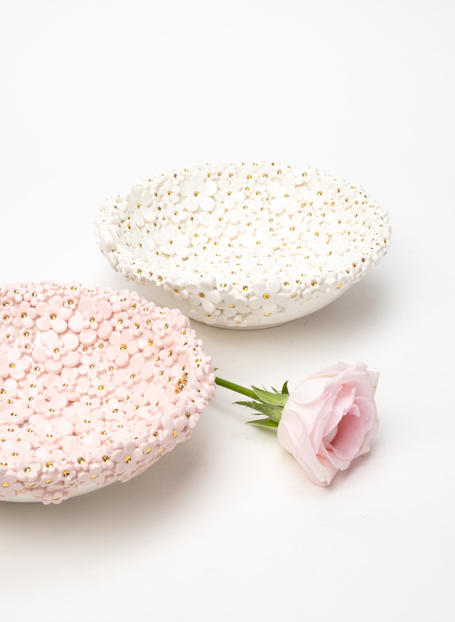 Medium Flower Bowl with White and Gold Flowers