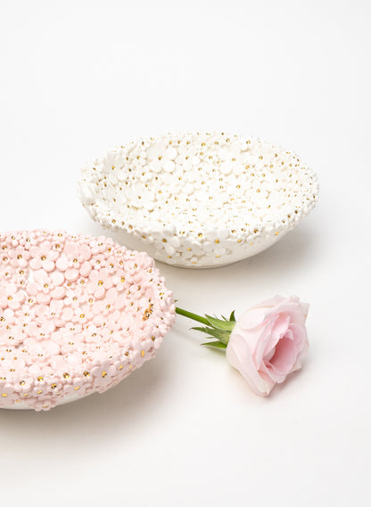 Medium Flower Bowl with White and Gold Flowers