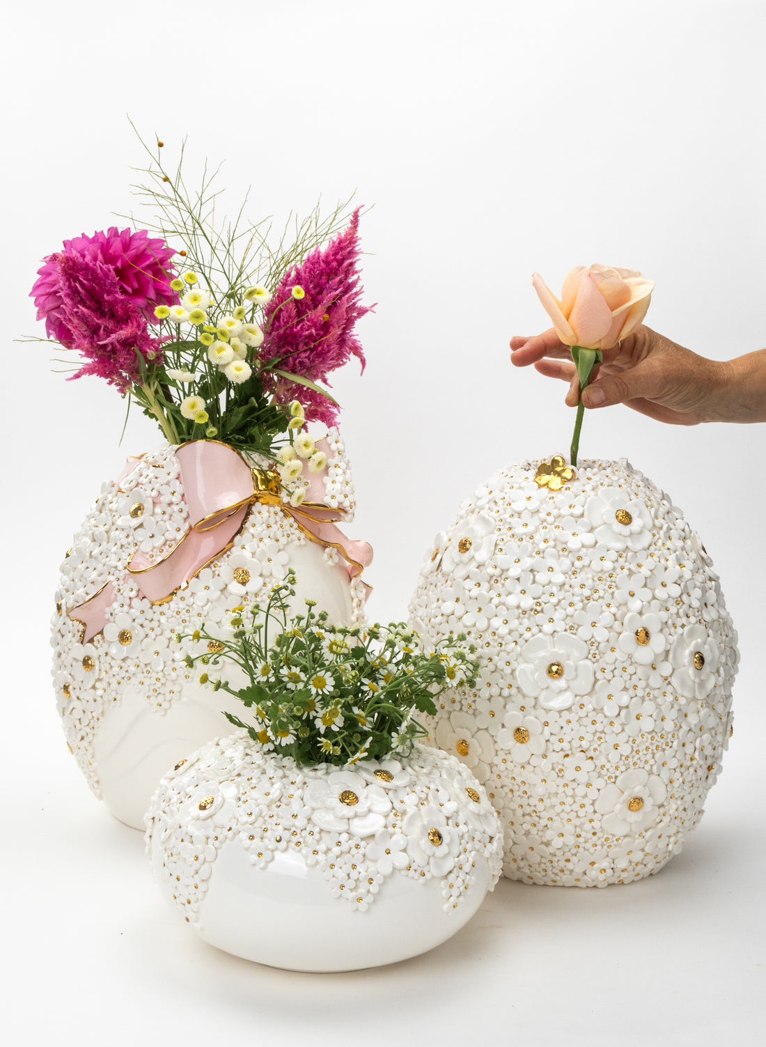 Ovoid Vase with White and Gold Flowers