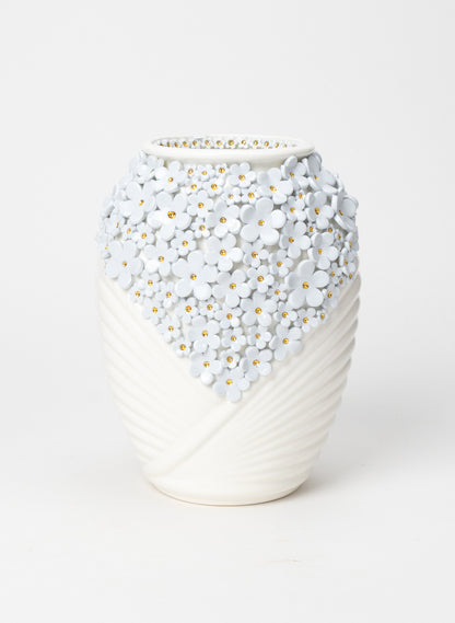 XL Deco Vase with Blue and Golden Flowers