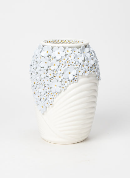 XL Deco Vase with Blue and Golden Flowers