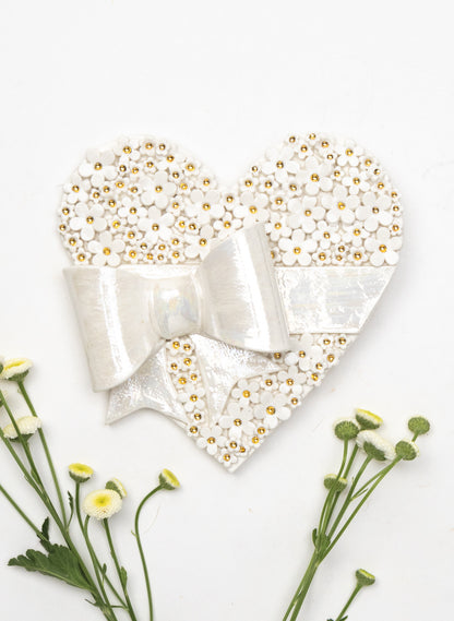 Emoji White Bow &amp; Gold Flowers Wall Heart