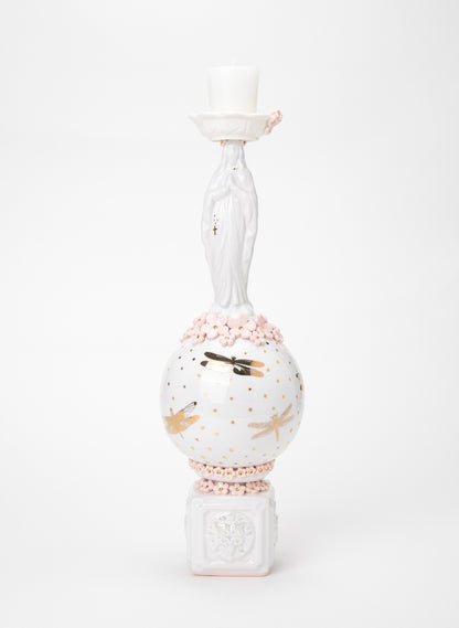 Madonna Candlestick with Pink and Gold Flowers