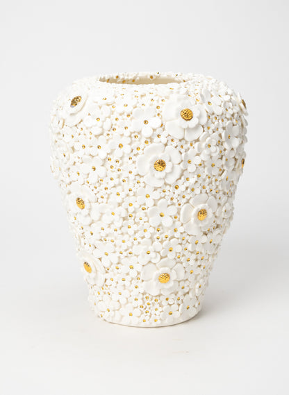 XXL Ginger Jar with White and Gold Flowers