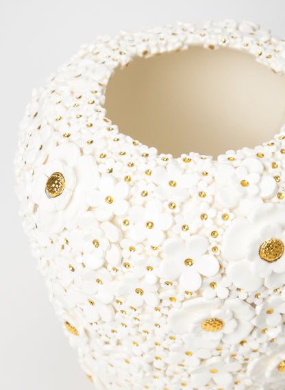 XXL Ginger Jar with White and Gold Flowers