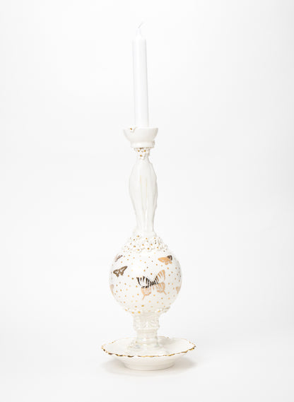 Madonna Candlestick with White and Gold Flowers