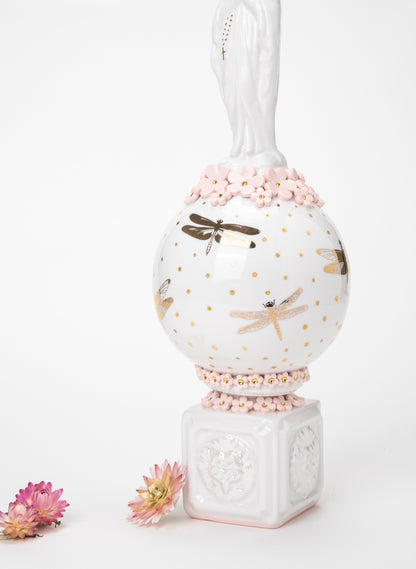 Madonna Candlestick with Pink and Gold Flowers